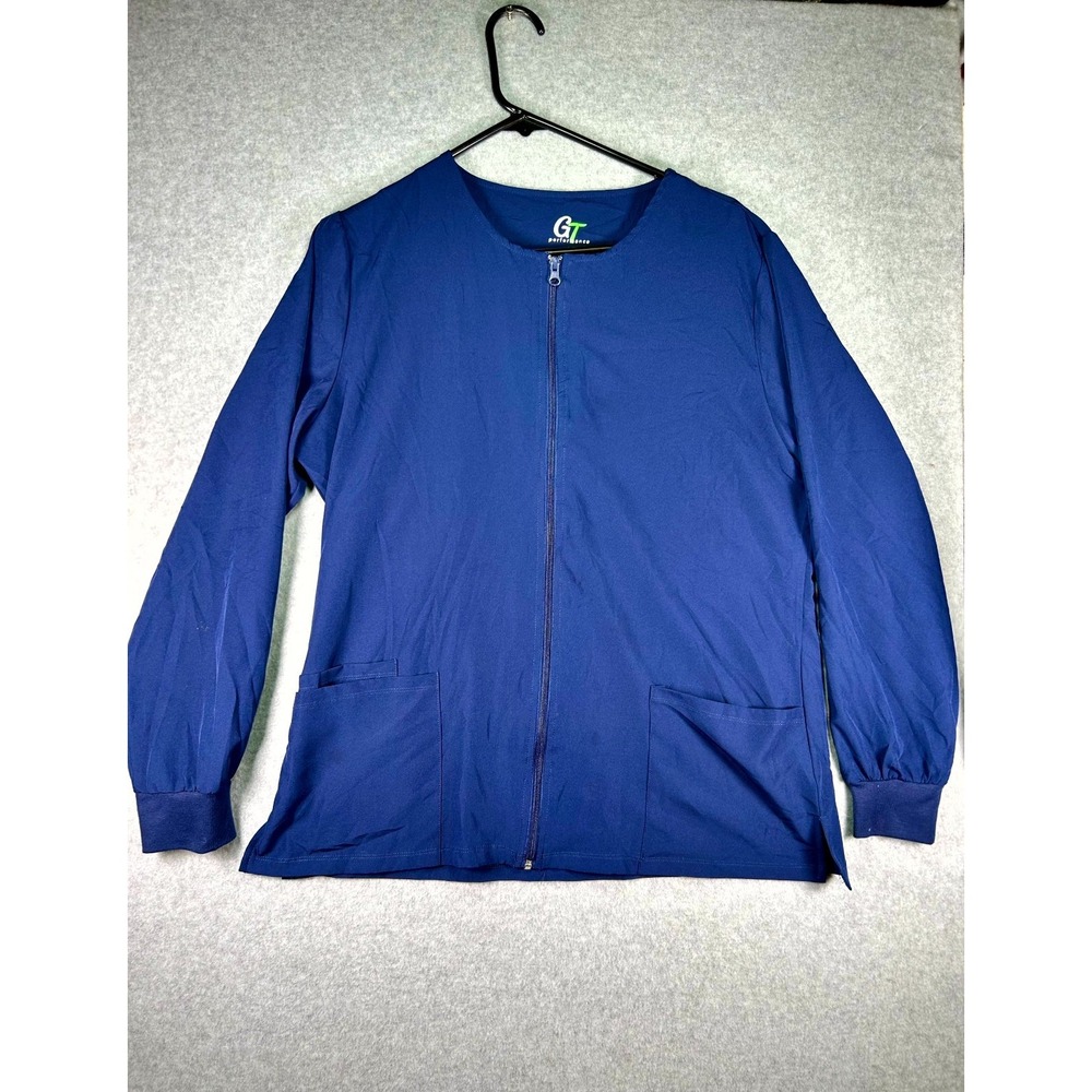 Gt Performance Medical Scrub Jacket women Large Navy Blue Patch Pockets Full Zip